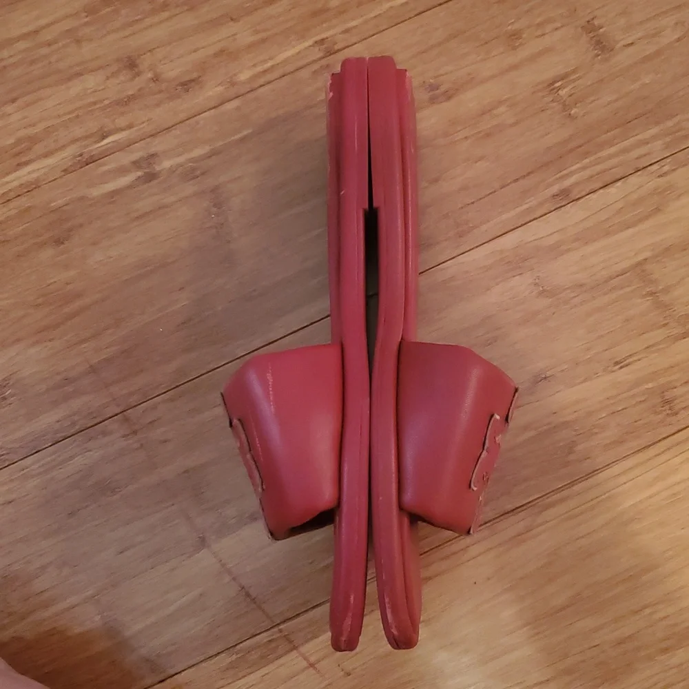 Tory Burch Red Slide Sandals with Gold Logo